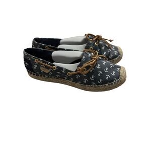 Sperry Top Sider Women's Espadrille Flats Navy Anchor Print Slip OnShoes Size 6M